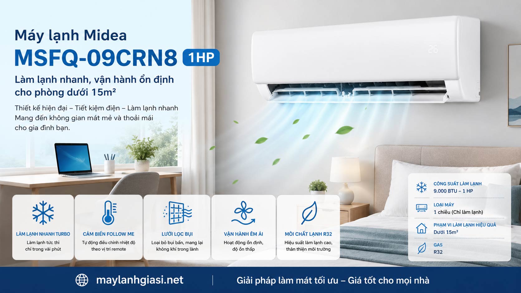 Máy lạnh Midea MSFQ-09CRN8 1HP