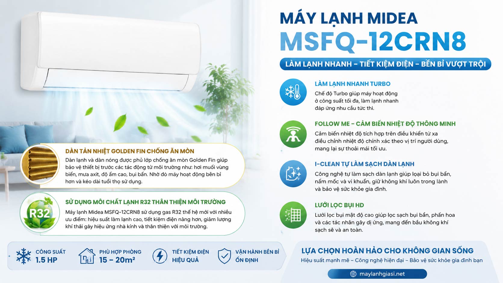Máy Lạnh Midea MSFQ-12CRN8 1.5 HP