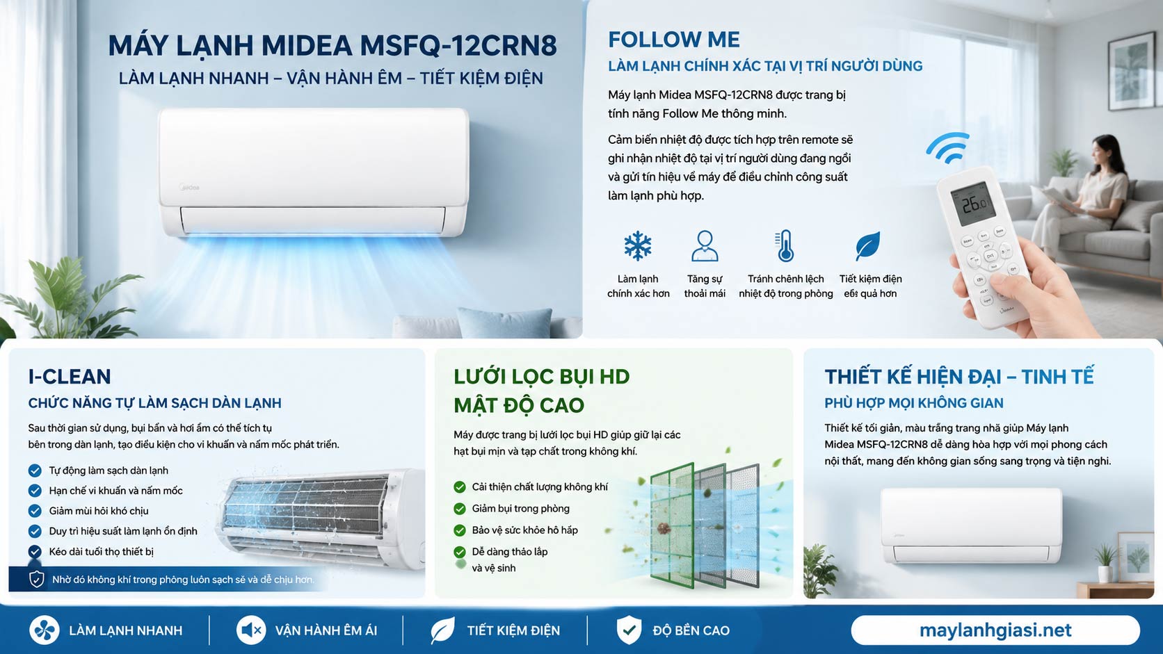 Máy Lạnh Midea MSFQ-12CRN8 1.5 HP