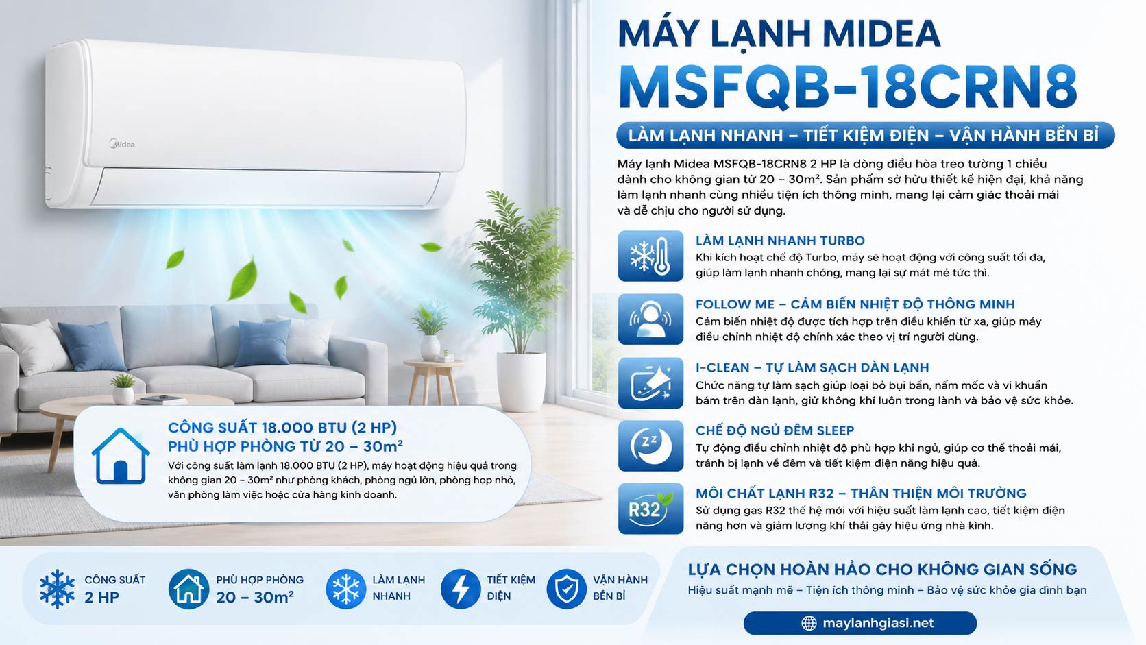 Máy Lạnh Midea MSFQB-18CRN8 2 HP 