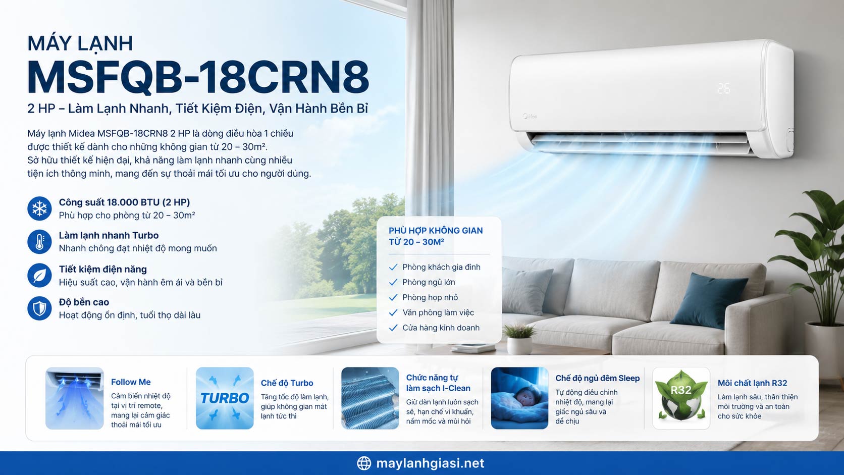 Máy Lạnh Midea MSFQB-18CRN8 2 HP 