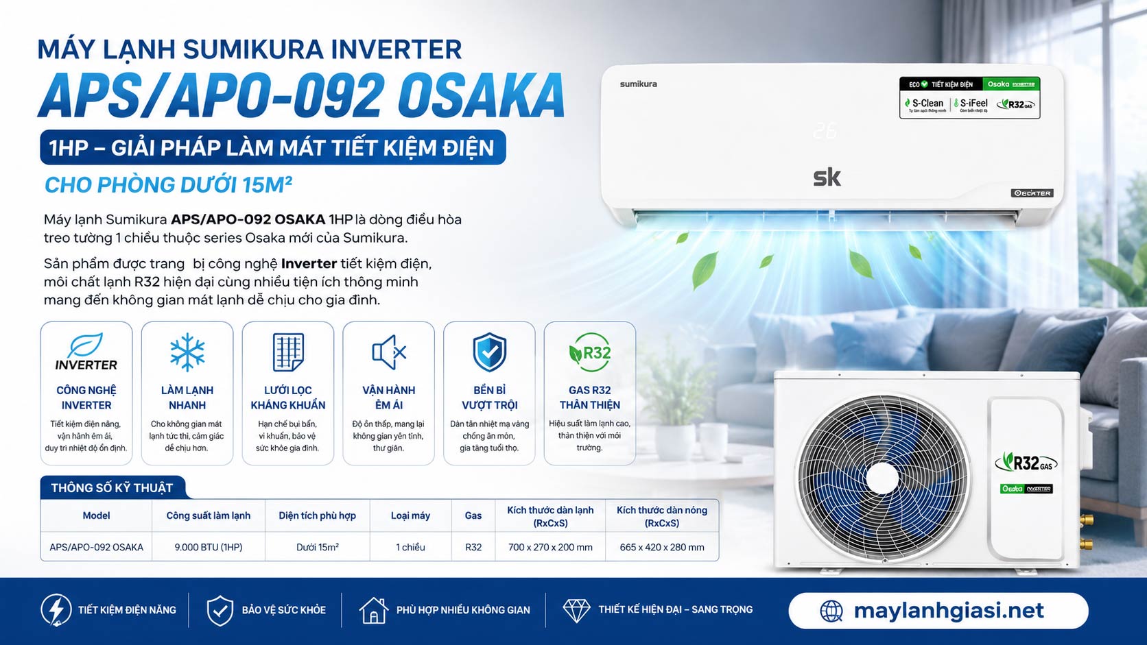 Máy Lạnh Sumikura Inverter APS/APO-092 OSAKA 1HP
